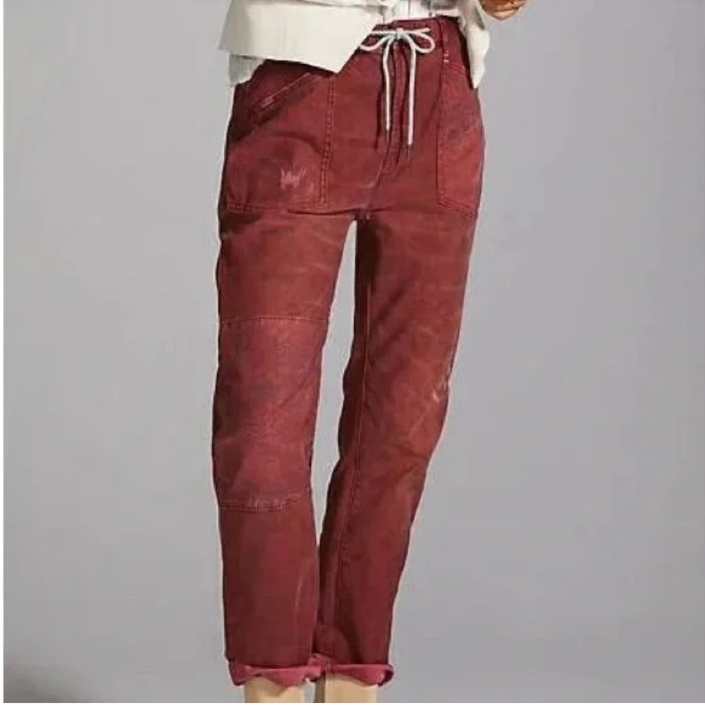 Pilcro Anthropologie Trailblazer Patchwork Pants L Red Printed Straight Leg Boho - Picture 3 of 14